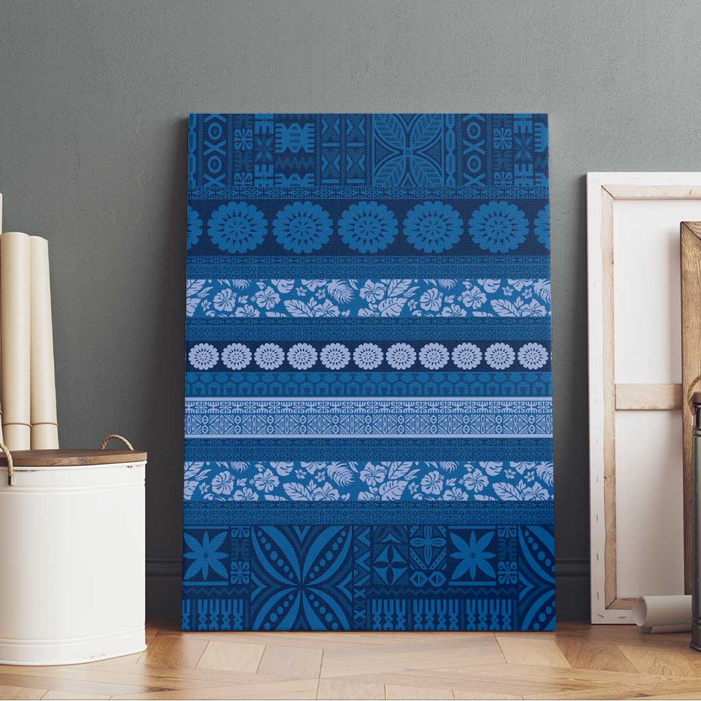 Fiji Marau na Kerisimasi Canvas Wall Art Blue Tapa Masi Inspired Christmas LT9 - Polynesian Pride