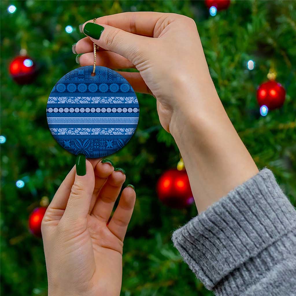 Fiji Marau na Kerisimasi Ceramic Ornament Blue Tapa Masi Inspired Christmas - Polynesian Pride
