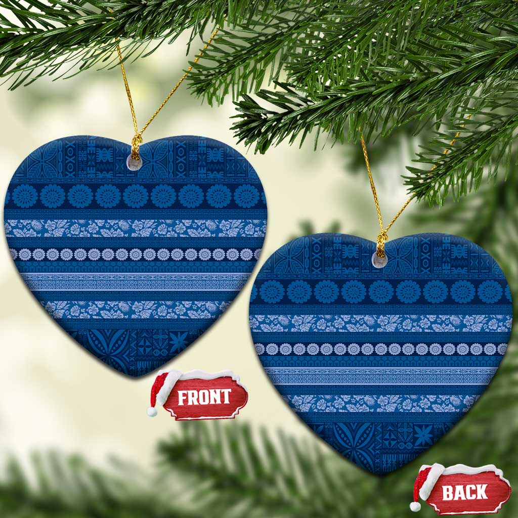 Fiji Marau na Kerisimasi Ceramic Ornament Blue Tapa Masi Inspired Christmas - Polynesian Pride