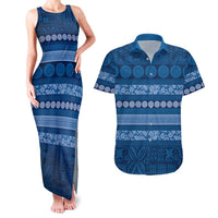 Fiji Marau na Kerisimasi Couples Matching Tank Maxi Dress and Hawaiian Shirt Blue Tapa Masi Inspired Christmas LT9 Blue - Polynesian Pride