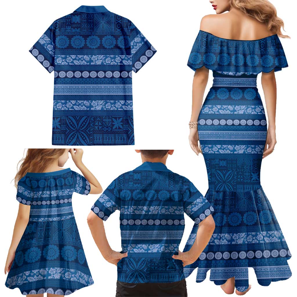 Fiji Marau na Kerisimasi Family Matching Mermaid Dress and Hawaiian Shirt Blue Tapa Masi Inspired Christmas LT9 - Polynesian Pride