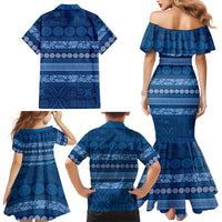 Fiji Marau na Kerisimasi Family Matching Mermaid Dress and Hawaiian Shirt Blue Tapa Masi Inspired Christmas LT9 - Polynesian Pride