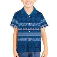 Fiji Marau na Kerisimasi Family Matching Off Shoulder Maxi Dress and Hawaiian Shirt Blue Tapa Masi Inspired Christmas LT9 Son's Shirt Blue - Polynesian Pride