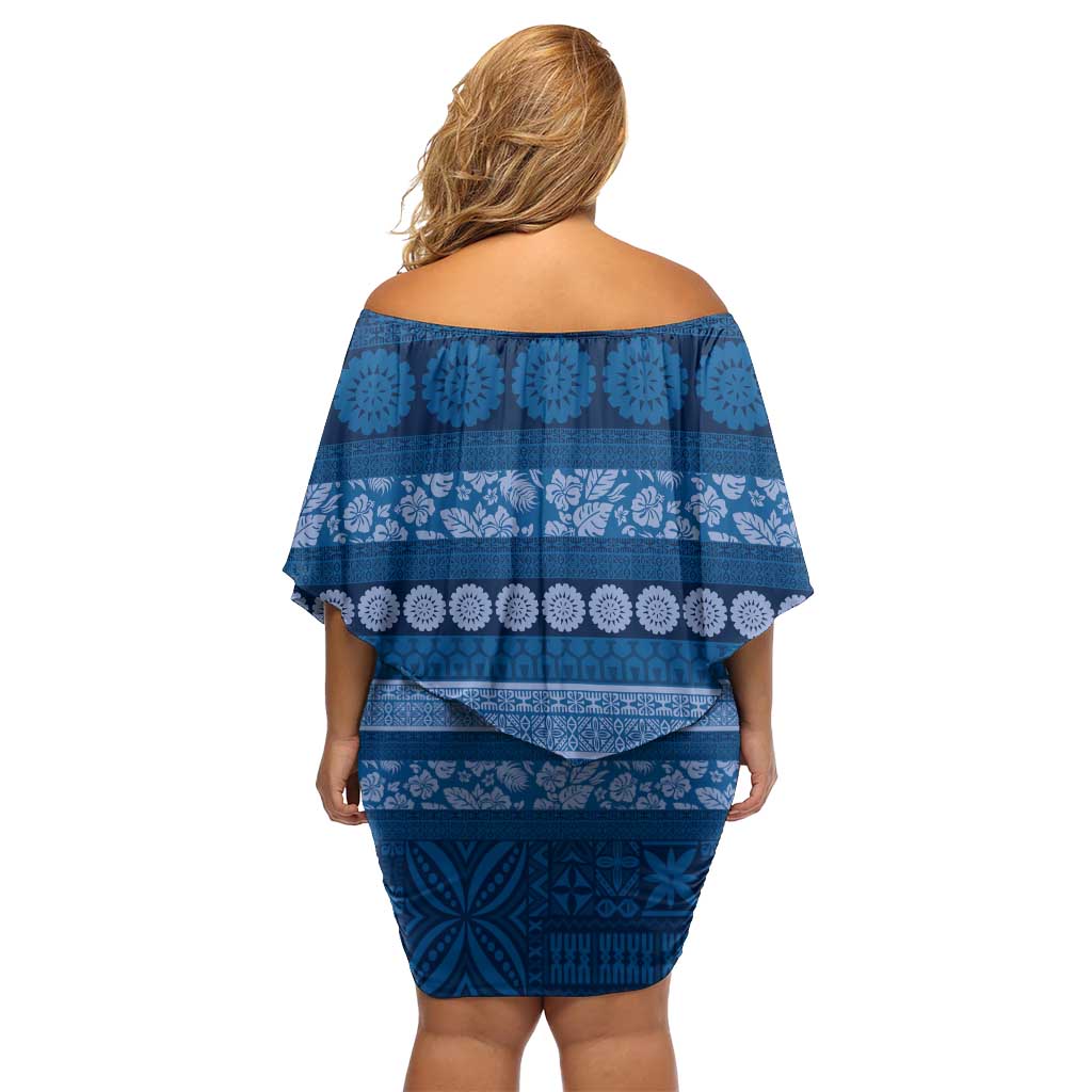 Fiji Marau na Kerisimasi Family Matching Off Shoulder Short Dress and Hawaiian Shirt Blue Tapa Masi Inspired Christmas LT9 - Polynesian Pride