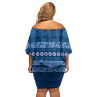 Fiji Marau na Kerisimasi Family Matching Off Shoulder Short Dress and Hawaiian Shirt Blue Tapa Masi Inspired Christmas LT9 - Polynesian Pride