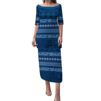 Fiji Marau na Kerisimasi Family Matching Puletasi and Hawaiian Shirt Blue Tapa Masi Inspired Christmas LT9 Mom's Dress Blue - Polynesian Pride