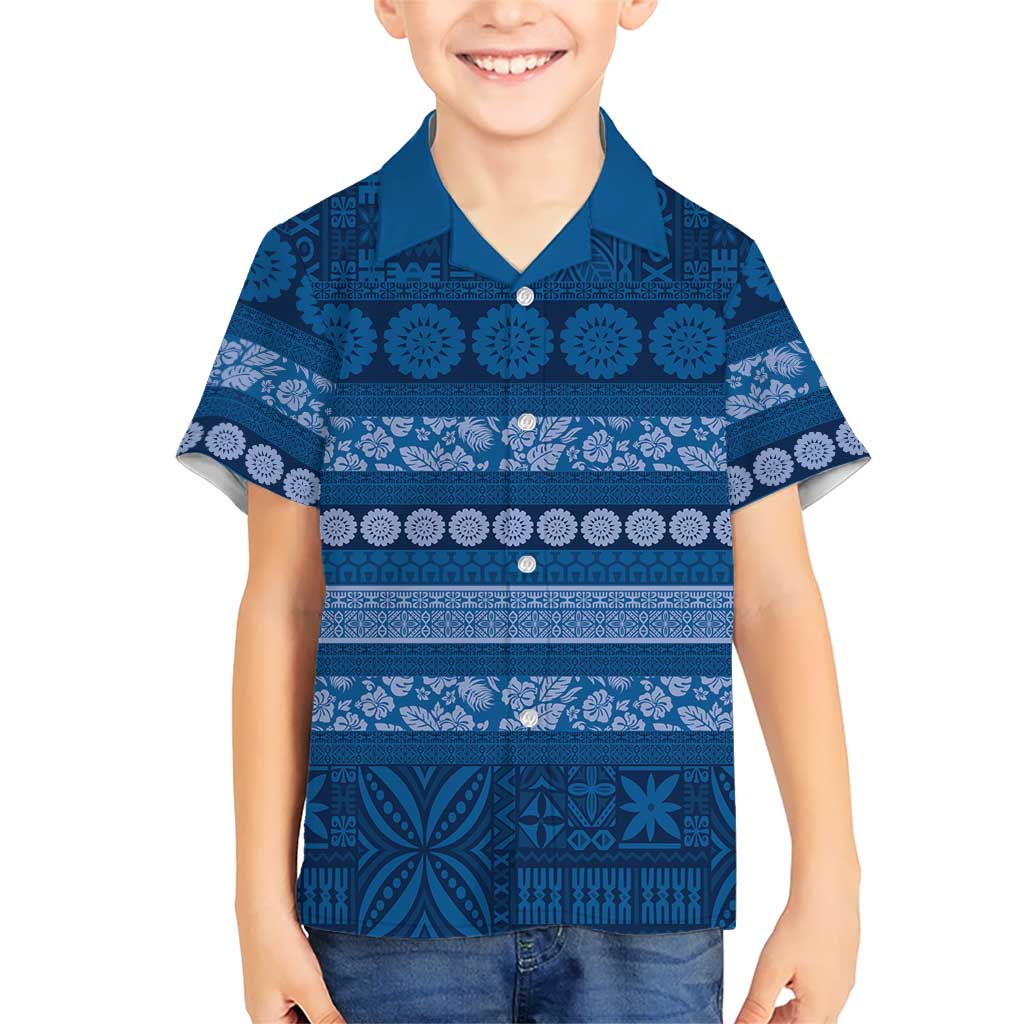 Fiji Marau na Kerisimasi Family Matching Short Sleeve Bodycon Dress and Hawaiian Shirt Blue Tapa Masi Inspired Christmas LT9 Son's Shirt Blue - Polynesian Pride