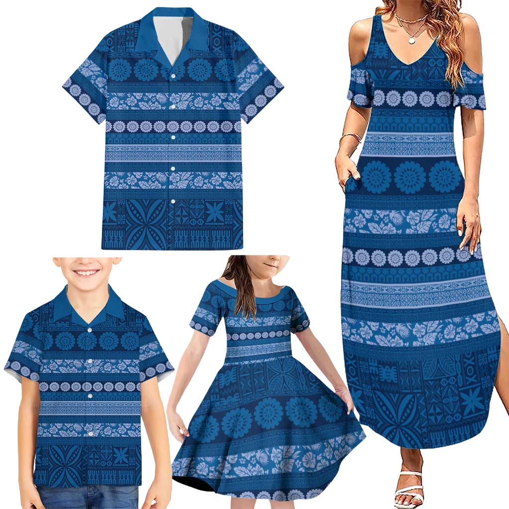Fiji Marau na Kerisimasi Family Matching Summer Maxi Dress and Hawaiian Shirt Blue Tapa Masi Inspired Christmas LT9 - Polynesian Pride