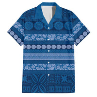 Fiji Marau na Kerisimasi Family Matching Tank Maxi Dress and Hawaiian Shirt Blue Tapa Masi Inspired Christmas LT9 Dad's Shirt - Short Sleeve Blue - Polynesian Pride