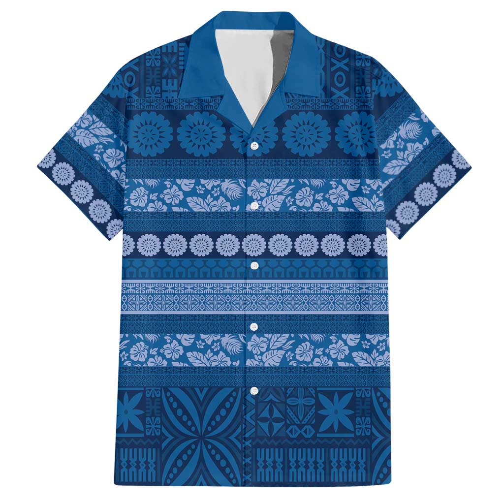 Fiji Marau na Kerisimasi Hawaiian Shirt Blue Tapa Masi Inspired Christmas - Polynesian Pride