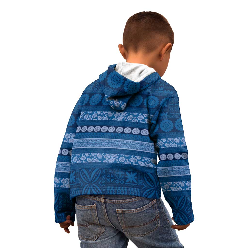 Fiji Marau na Kerisimasi Kid Hoodie Blue Tapa Masi Inspired Christmas - Polynesian Pride