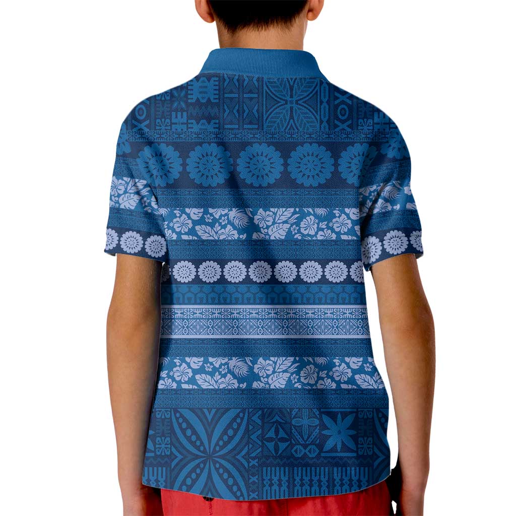 Fiji Marau na Kerisimasi Kid Polo Shirt Blue Tapa Masi Inspired Christmas - Polynesian Pride