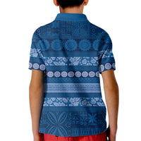 Fiji Marau na Kerisimasi Kid Polo Shirt Blue Tapa Masi Inspired Christmas - Polynesian Pride
