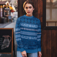 Fiji Marau na Kerisimasi Ugly Christmas Sweater Blue Tapa Masi Inspired Christmas - Polynesian Pride