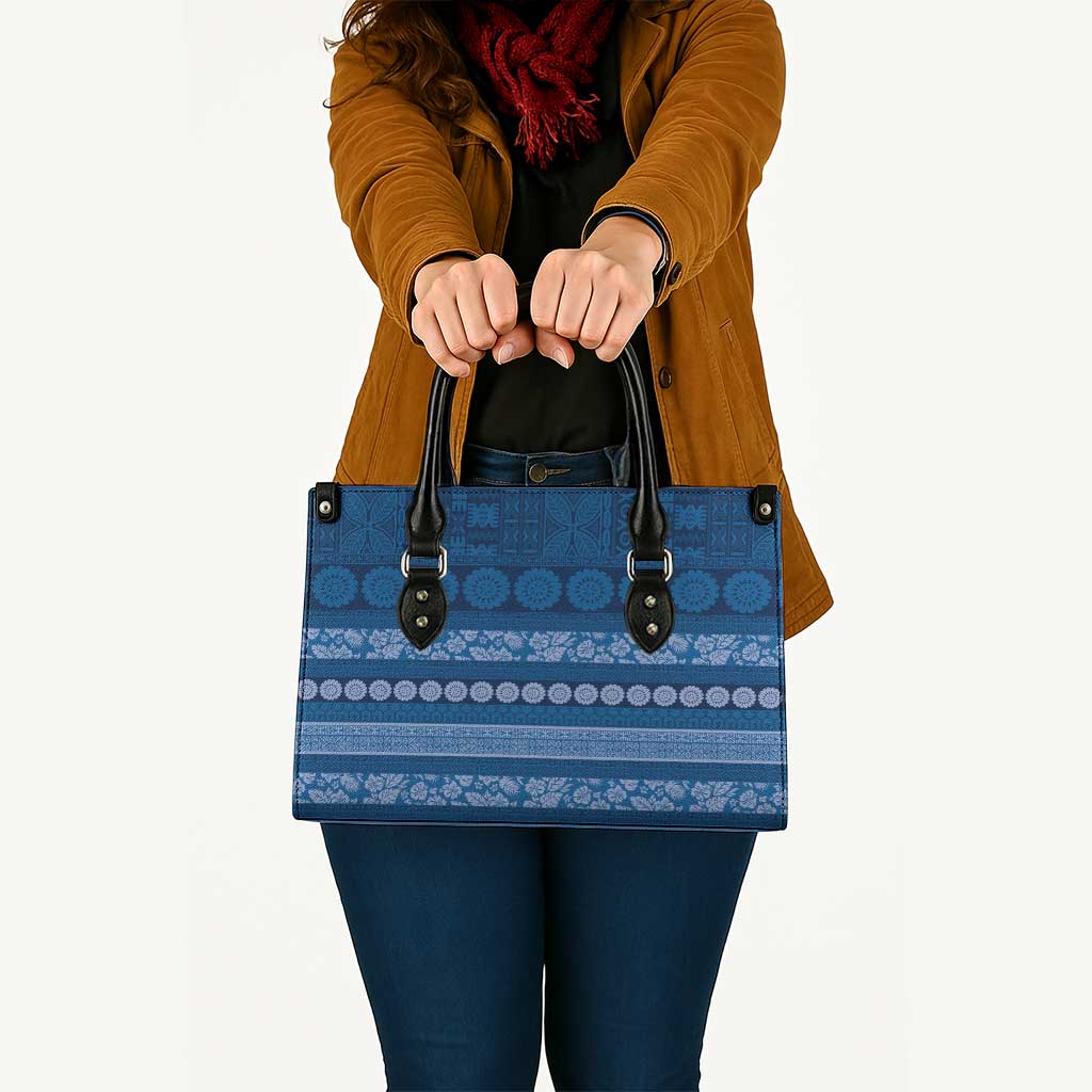 Fiji Marau na Kerisimasi Leather Bag Blue Tapa Masi Inspired Christmas LT9 - Polynesian Pride