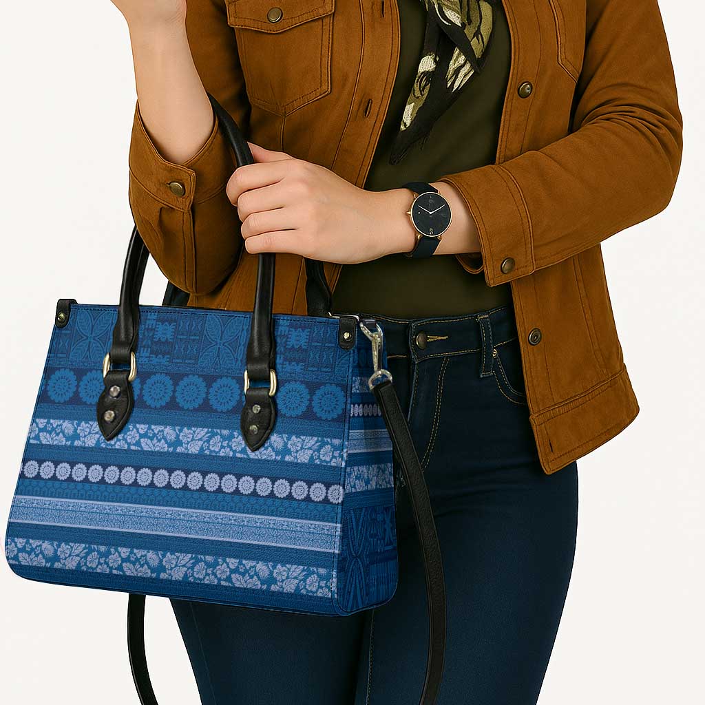 Fiji Marau na Kerisimasi Leather Bag Blue Tapa Masi Inspired Christmas LT9 - Polynesian Pride