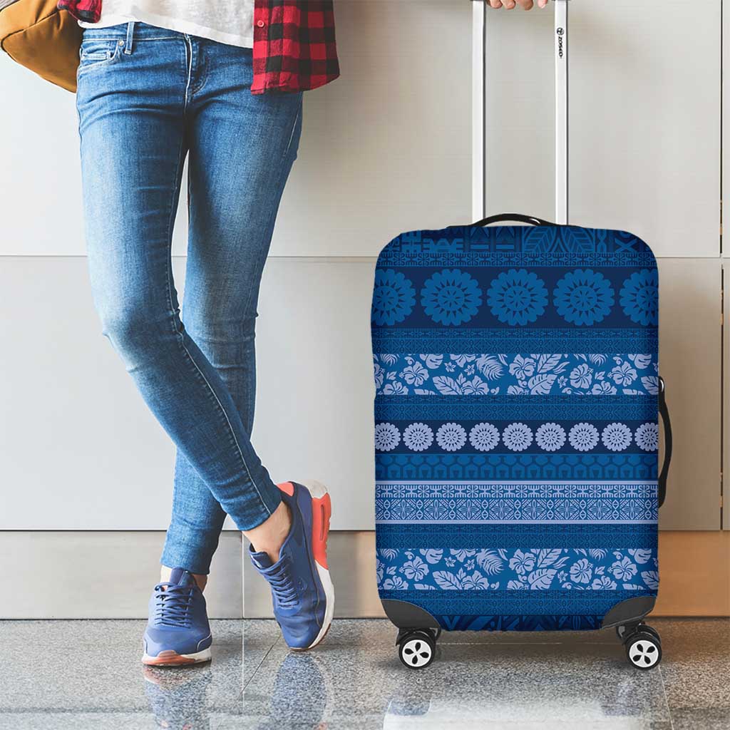 Fiji Marau na Kerisimasi Luggage Cover Blue Tapa Masi Inspired Christmas - Polynesian Pride