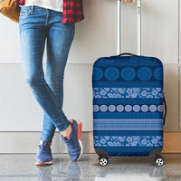 Fiji Marau na Kerisimasi Luggage Cover Blue Tapa Masi Inspired Christmas - Polynesian Pride