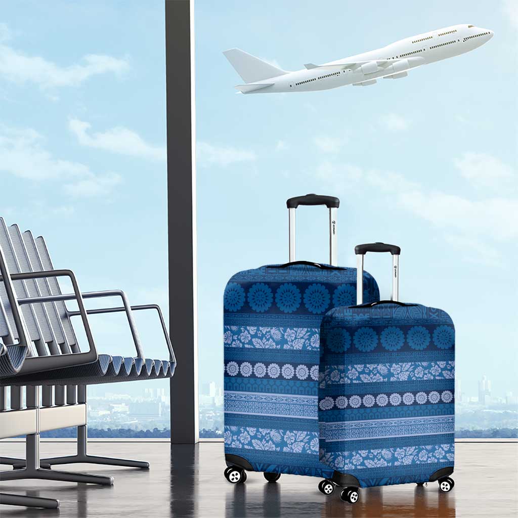 Fiji Marau na Kerisimasi Luggage Cover Blue Tapa Masi Inspired Christmas - Polynesian Pride