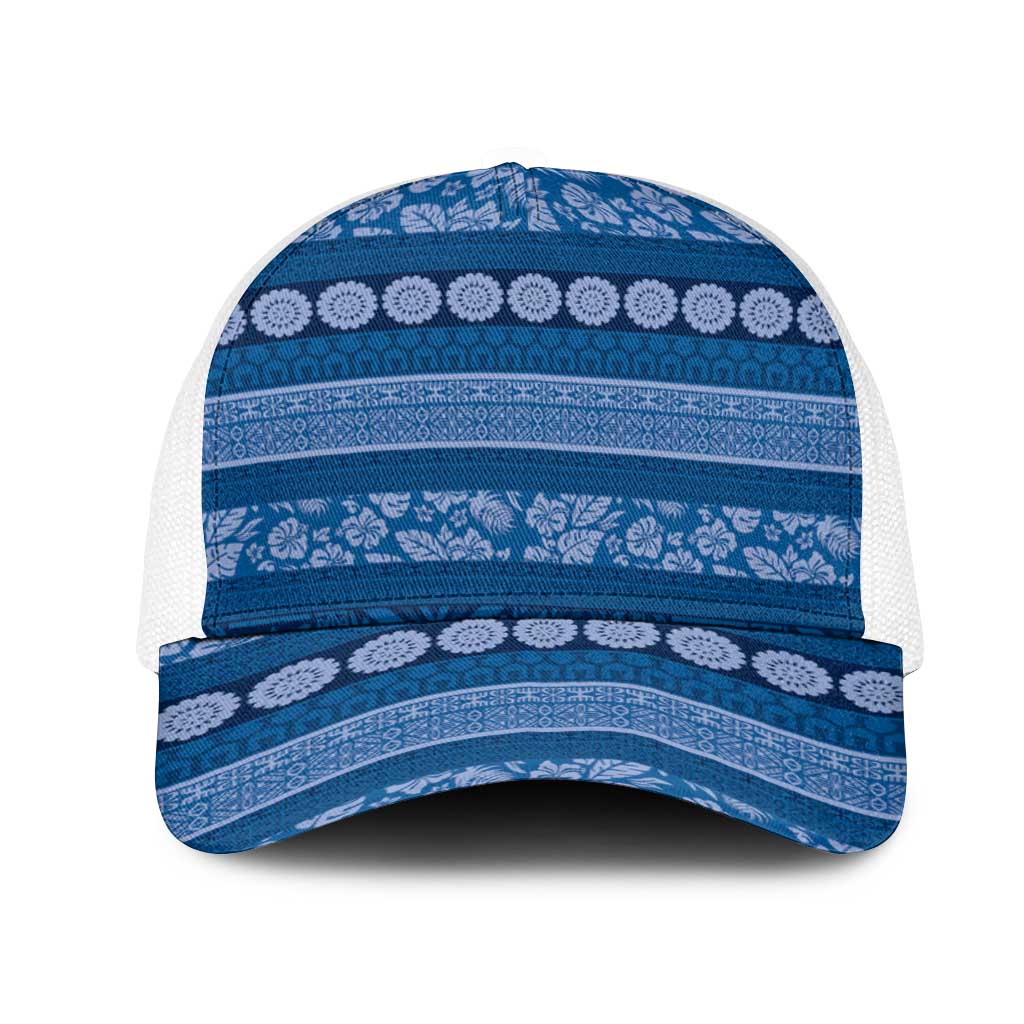 Fiji Marau na Kerisimasi Mesh Trucker Cap Blue Tapa Masi Inspired Christmas - Polynesian Pride