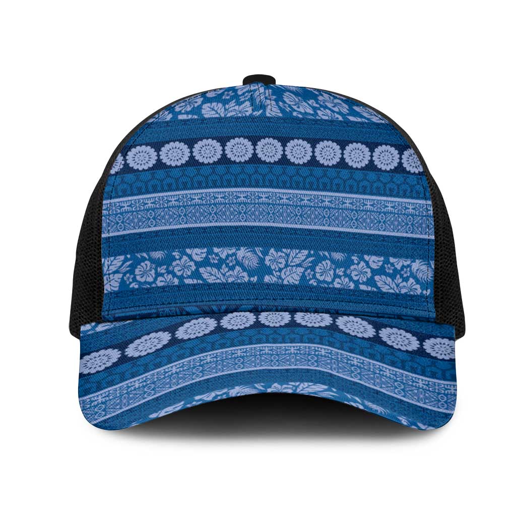 Fiji Marau na Kerisimasi Mesh Trucker Cap Blue Tapa Masi Inspired Christmas - Polynesian Pride