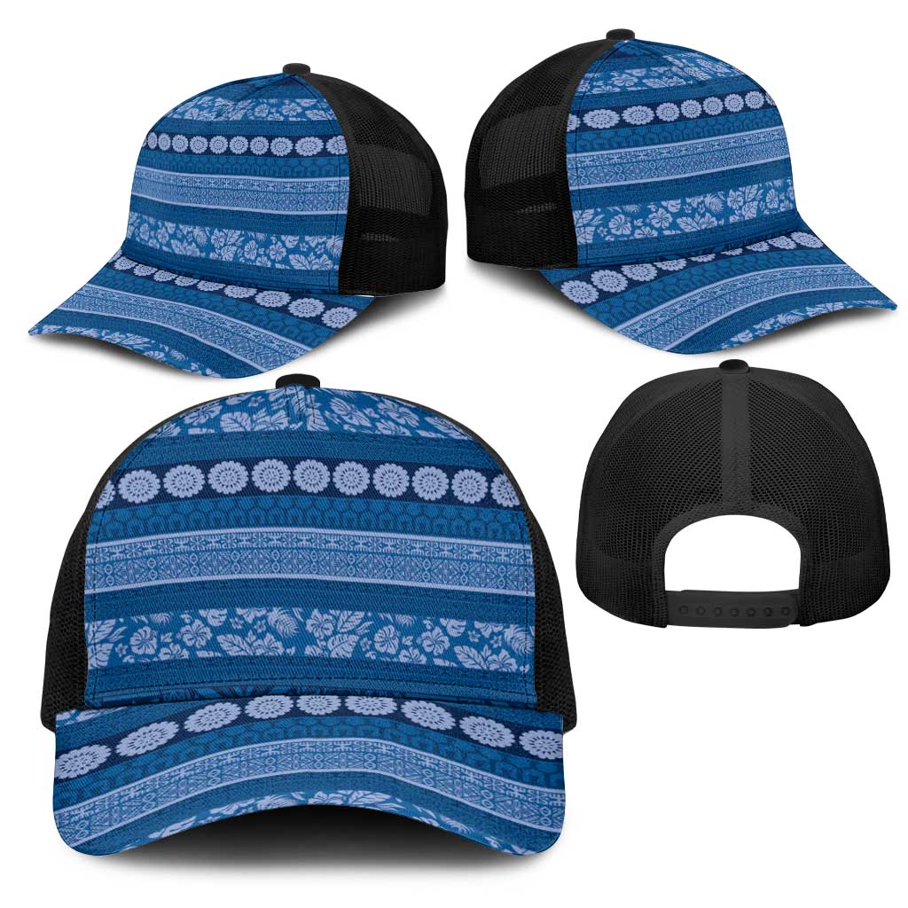 Fiji Marau na Kerisimasi Mesh Trucker Cap Blue Tapa Masi Inspired Christmas - Polynesian Pride