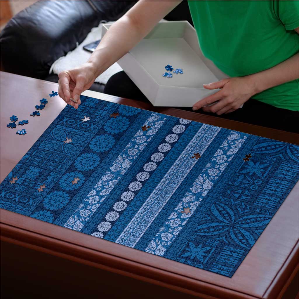 Fiji Marau na Kerisimasi Puzzle Blue Tapa Masi Inspired Christmas - Polynesian Pride