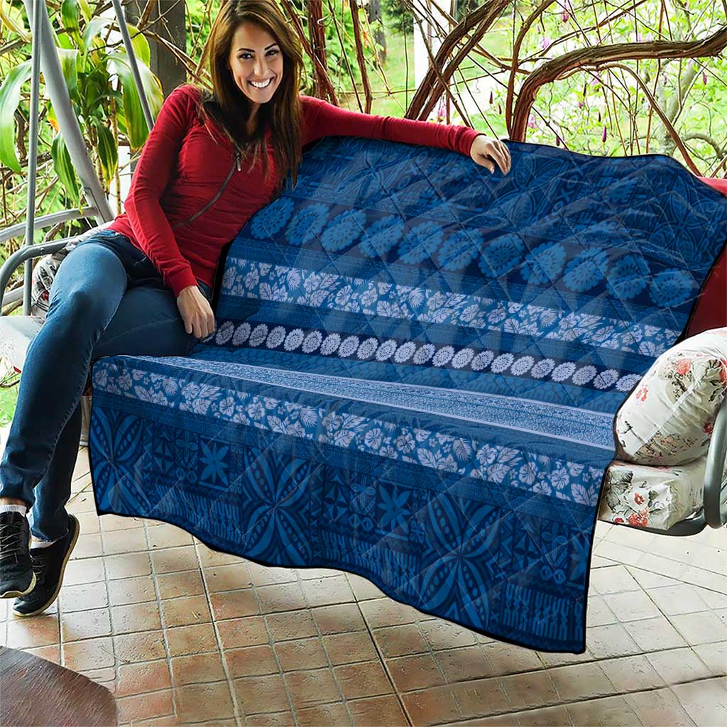 Fiji Marau na Kerisimasi Quilt Blue Tapa Masi Inspired Christmas - Polynesian Pride