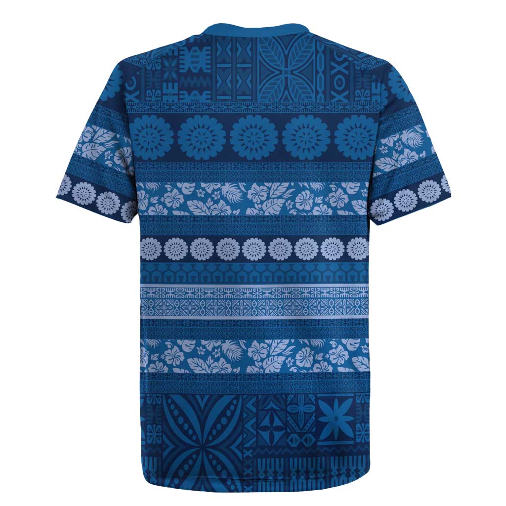 Fiji Marau na Kerisimasi Rugby Jersey Blue Tapa Masi Inspired Christmas - Polynesian Pride