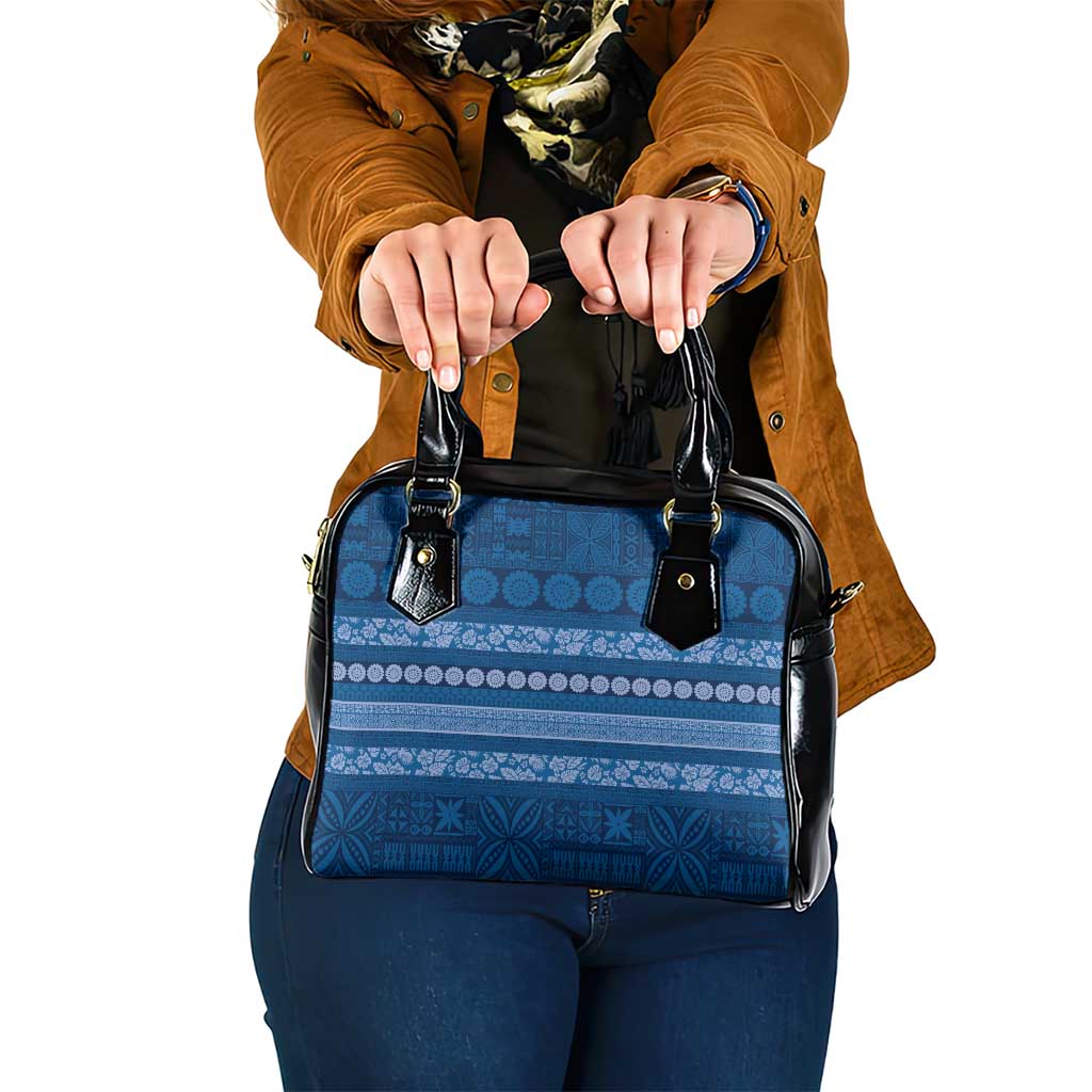 Fiji Marau na Kerisimasi Shoulder Handbag Blue Tapa Masi Inspired Christmas - Polynesian Pride