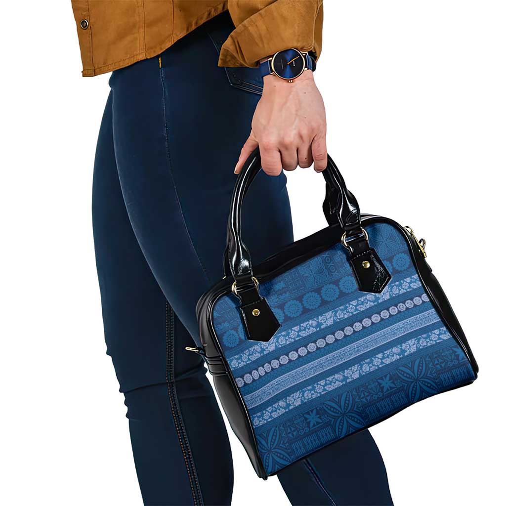 Fiji Marau na Kerisimasi Shoulder Handbag Blue Tapa Masi Inspired Christmas - Polynesian Pride
