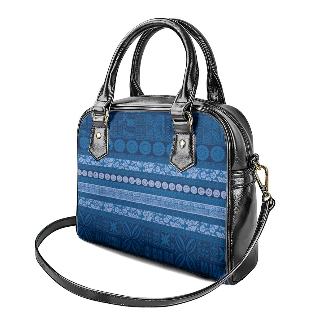 Fiji Marau na Kerisimasi Shoulder Handbag Blue Tapa Masi Inspired Christmas - Polynesian Pride