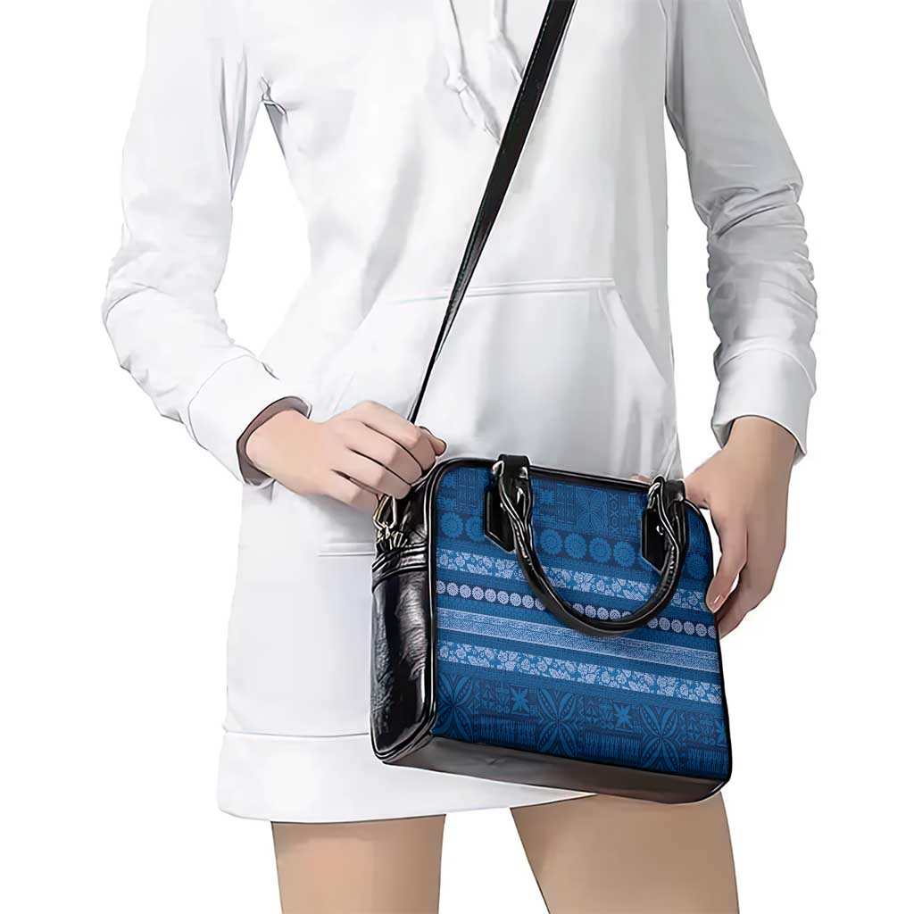 Fiji Marau na Kerisimasi Shoulder Handbag Blue Tapa Masi Inspired Christmas - Polynesian Pride