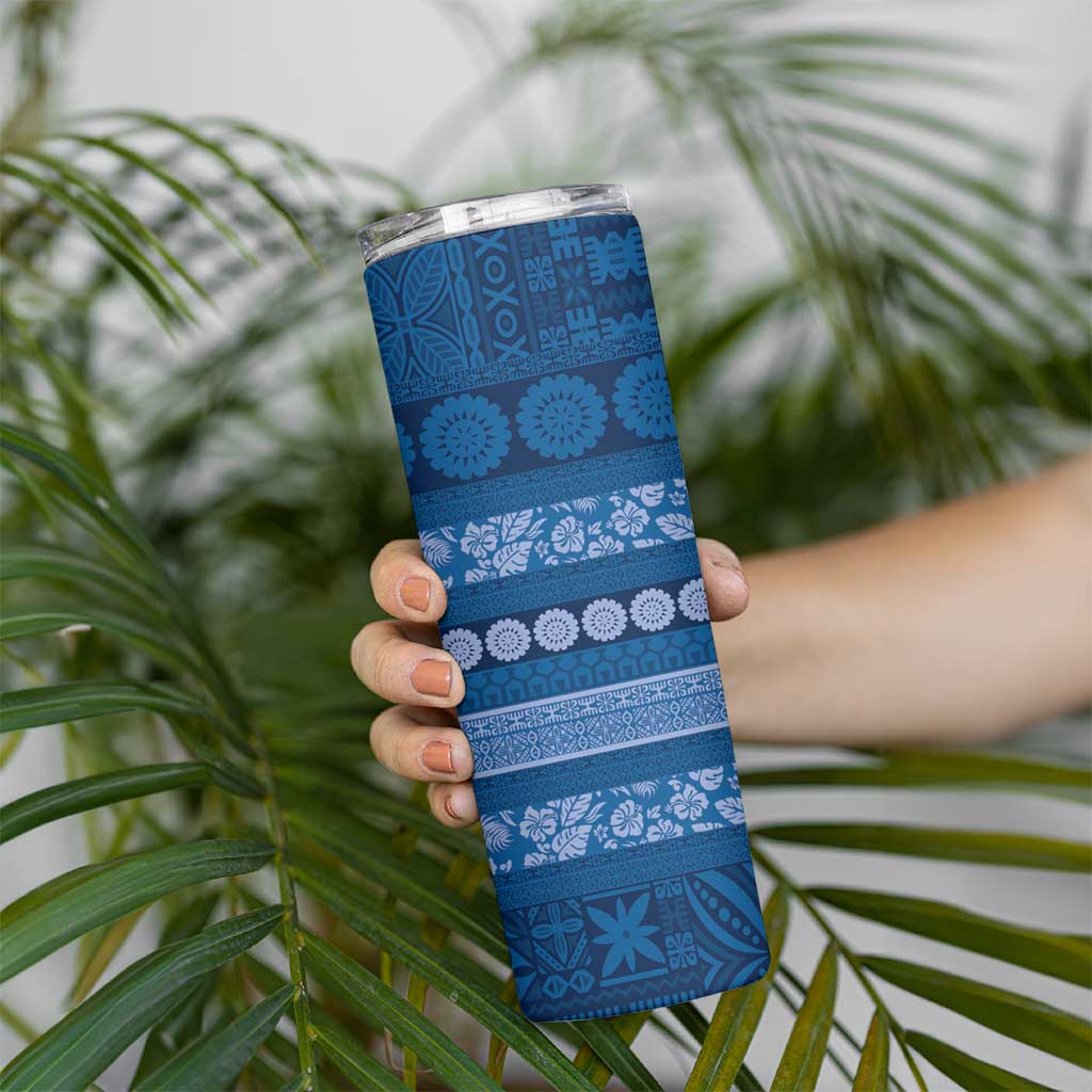 Fiji Marau na Kerisimasi Skinny Tumbler Blue Tapa Masi Inspired Christmas - Polynesian Pride