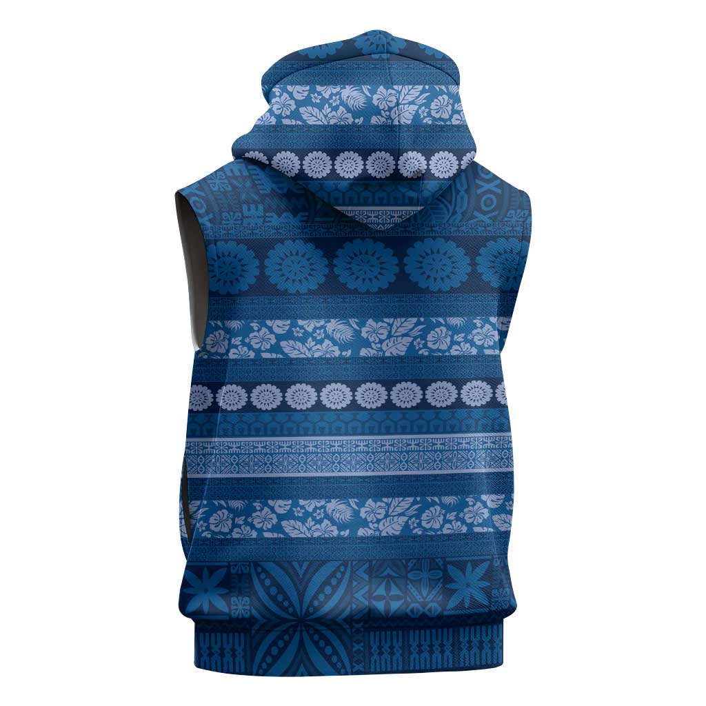 Fiji Marau na Kerisimasi Sleeveless Hoodie Blue Tapa Masi Inspired Christmas - Polynesian Pride