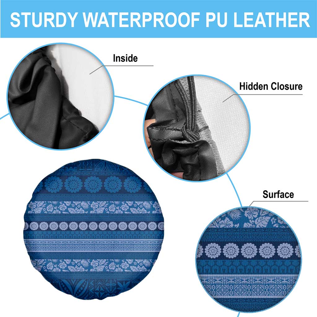 Fiji Marau na Kerisimasi Spare Tire Cover Blue Tapa Masi Inspired Christmas - Polynesian Pride