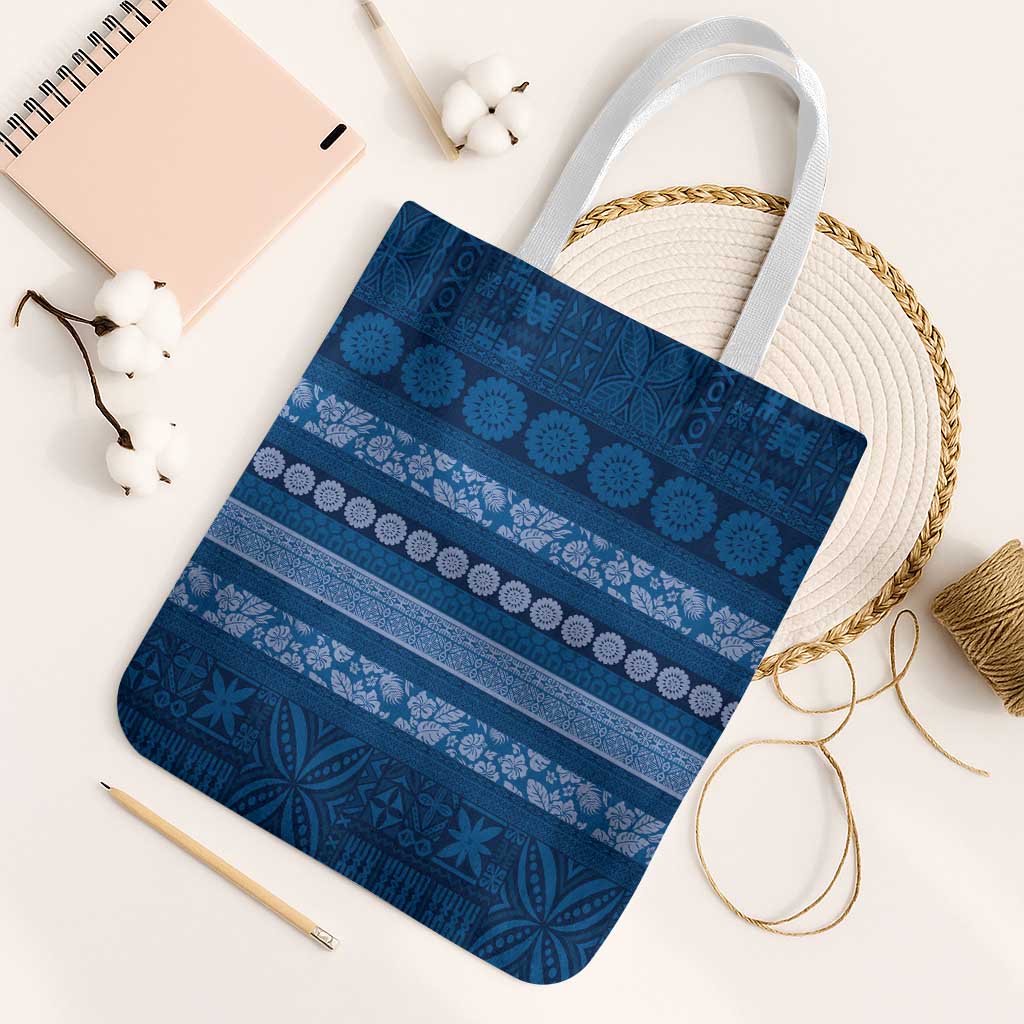Fiji Marau na Kerisimasi Tote Bag Blue Tapa Masi Inspired Christmas - Polynesian Pride