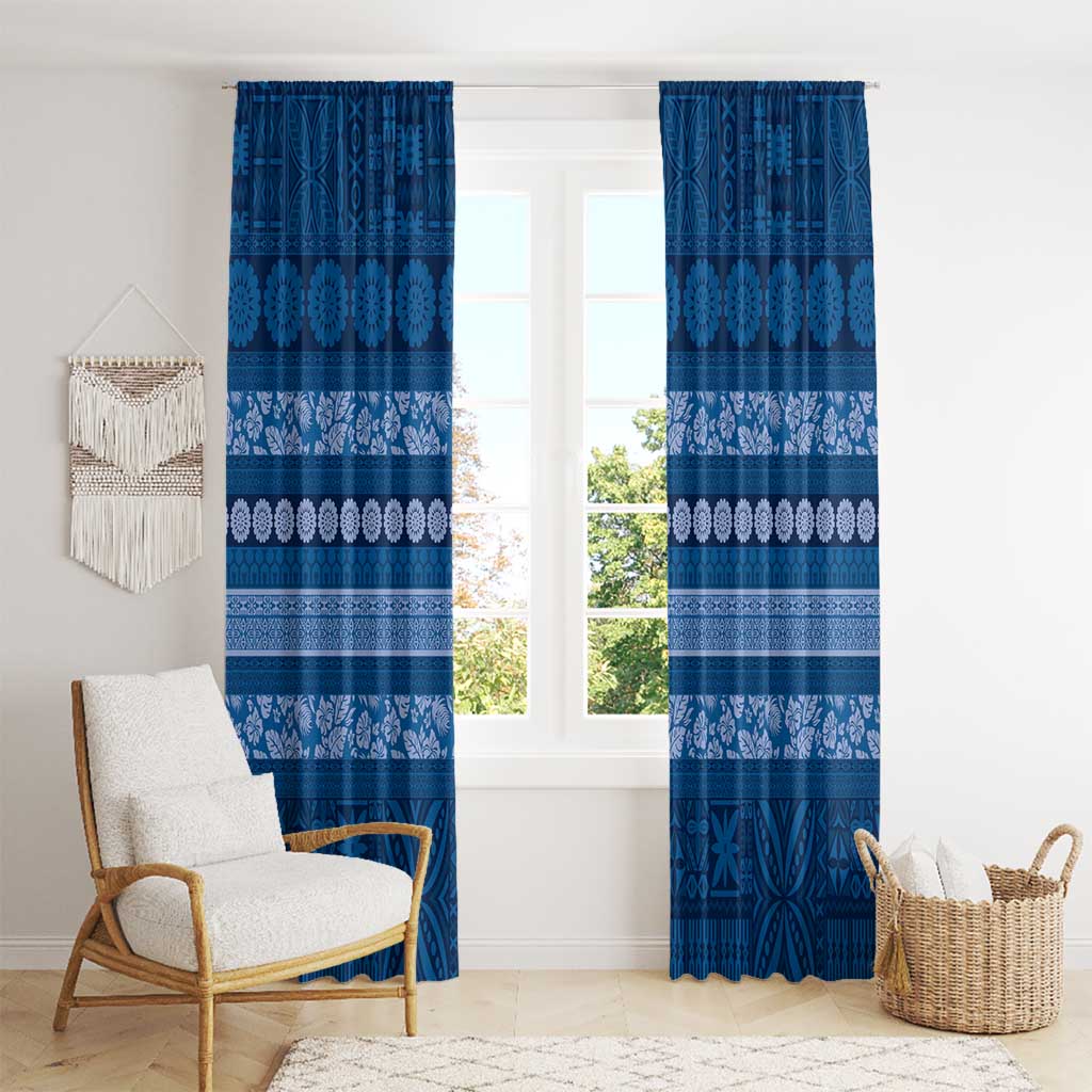 Fiji Marau na Kerisimasi Window Curtain Blue Tapa Masi Inspired Christmas - Polynesian Pride