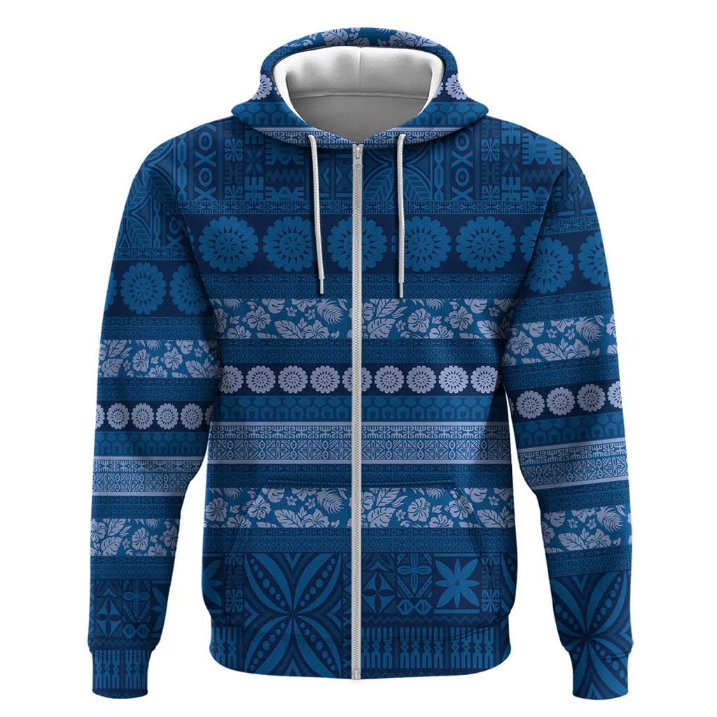 Fiji Marau na Kerisimasi Zip Hoodie Blue Tapa Masi Inspired Christmas LT9 Zip Hoodie Blue - Polynesian Pride