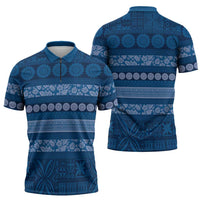Fiji Marau na Kerisimasi Zipper Polo Shirt Blue Tapa Masi Inspired Christmas - Polynesian Pride
