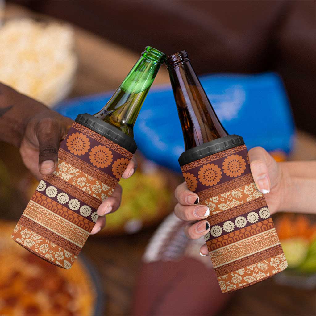 Fiji Marau na Kerisimasi 4 in 1 Can Cooler Tumbler Gold Tapa Masi Inspired Christmas - Polynesian Pride