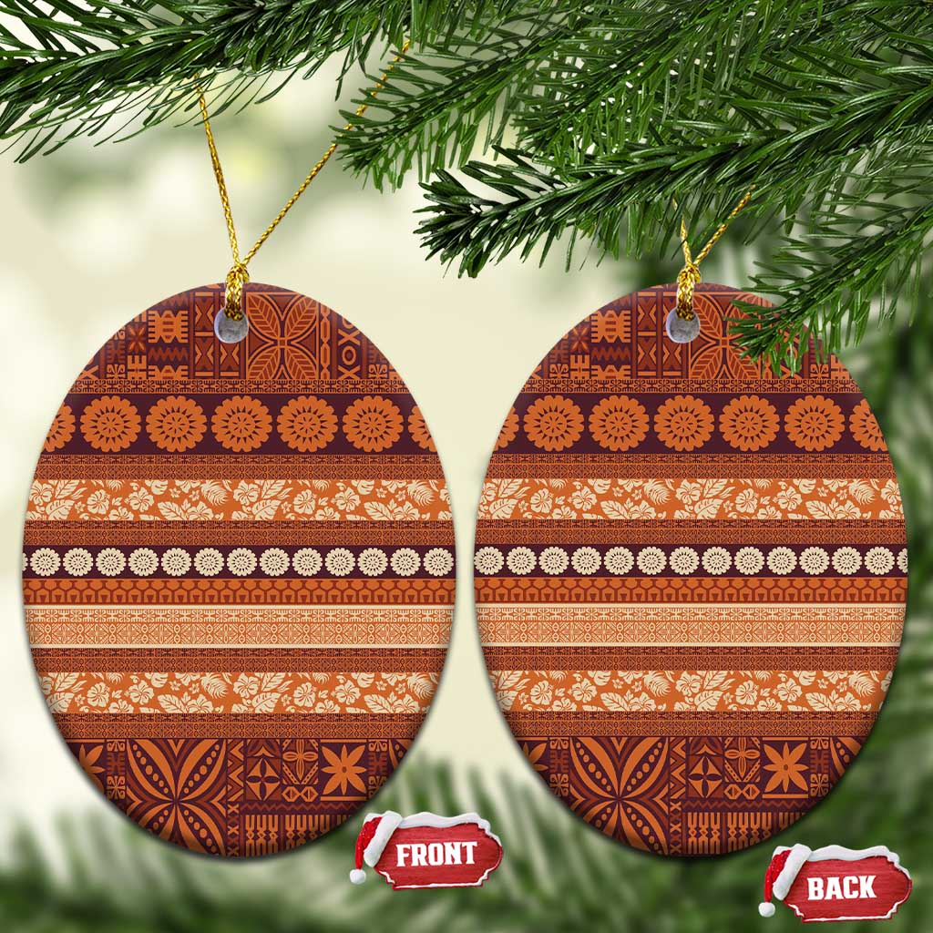 Fiji Marau na Kerisimasi Ceramic Ornament Gold Tapa Masi Inspired Christmas LT9 Oval Gold - Polynesian Pride