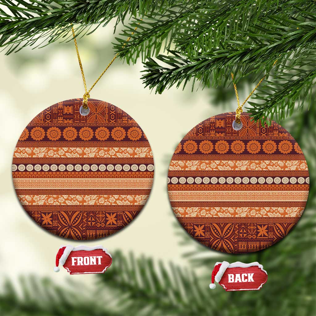 Fiji Marau na Kerisimasi Ceramic Ornament Gold Tapa Masi Inspired Christmas LT9 Circle Gold - Polynesian Pride