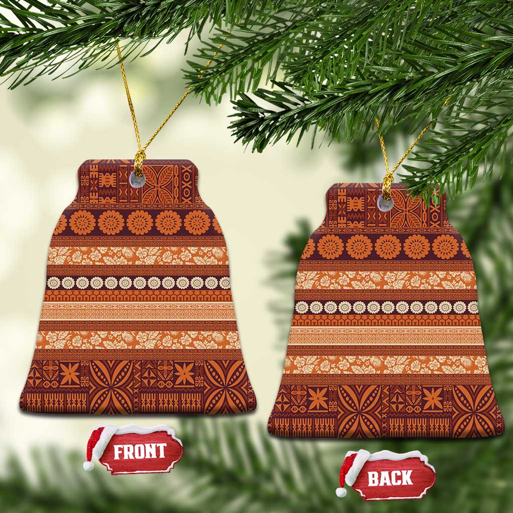 Fiji Marau na Kerisimasi Ceramic Ornament Gold Tapa Masi Inspired Christmas LT9 Bell Flake Gold - Polynesian Pride