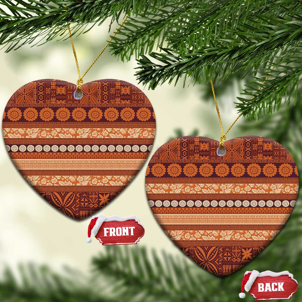 Fiji Marau na Kerisimasi Ceramic Ornament Gold Tapa Masi Inspired Christmas LT9 Heart Gold - Polynesian Pride