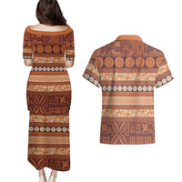 Fiji Marau na Kerisimasi Couples Matching Puletasi and Hawaiian Shirt Gold Tapa Masi Inspired Christmas LT9 - Polynesian Pride