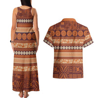 Fiji Marau na Kerisimasi Couples Matching Tank Maxi Dress and Hawaiian Shirt Gold Tapa Masi Inspired Christmas LT9 - Polynesian Pride