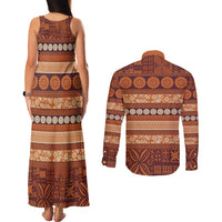 Fiji Marau na Kerisimasi Couples Matching Tank Maxi Dress and Long Sleeve Button Shirt Gold Tapa Masi Inspired Christmas LT9 - Polynesian Pride