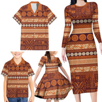 Fiji Marau na Kerisimasi Family Matching Long Sleeve Bodycon Dress and Hawaiian Shirt Gold Tapa Masi Inspired Christmas LT9 - Polynesian Pride