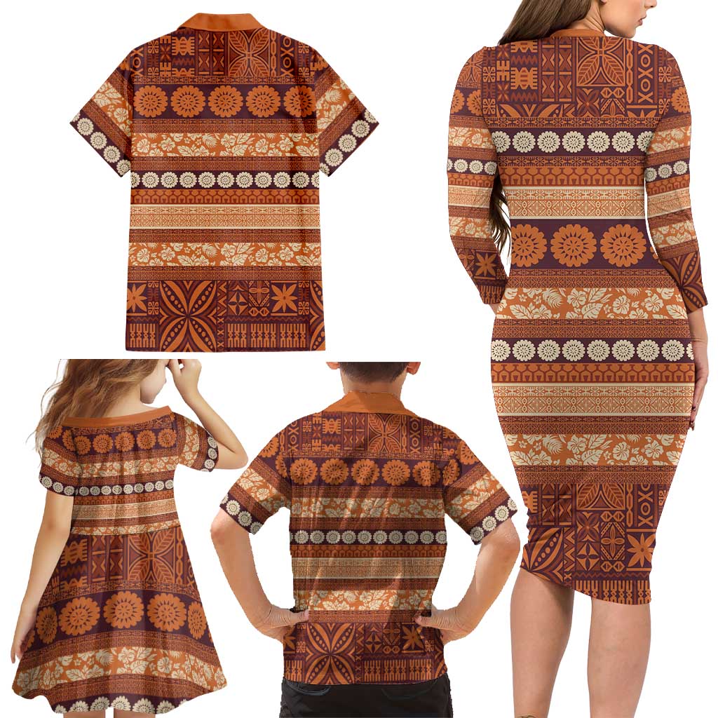 Fiji Marau na Kerisimasi Family Matching Long Sleeve Bodycon Dress and Hawaiian Shirt Gold Tapa Masi Inspired Christmas LT9 - Polynesian Pride